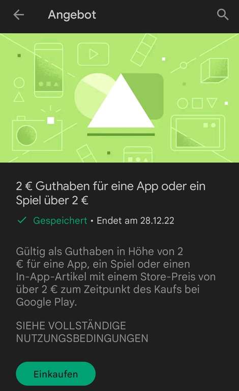 2 € Google Play Rabatt (personalisiert)