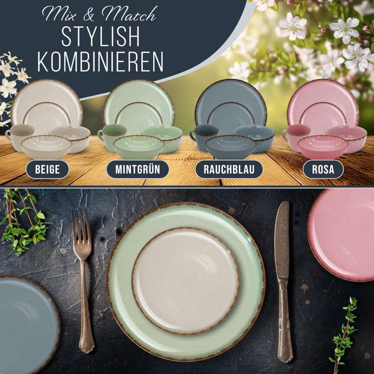 Steingut Geschirr Set 12 Personen