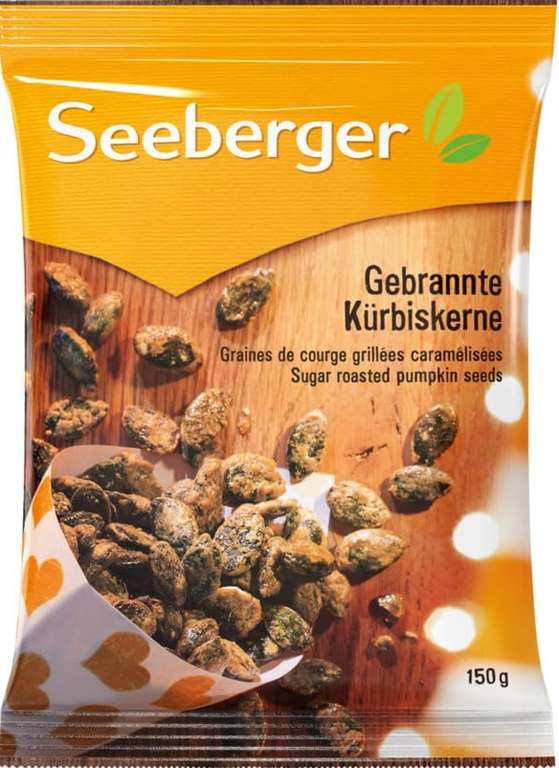 Seeberger Gebrannte Kürbiskerne 12er Pack: Karamellisierte knackige Kerne zum Knabbern oder als süßes Topping (12 x 150 g) [Prime Spar-Abo]