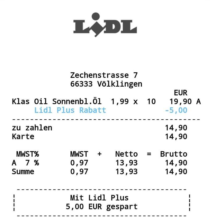Sonnenblumenöl mit Lidl Plus nur 1,49 Euro
