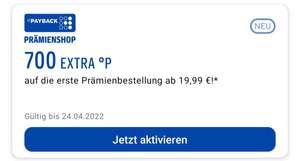 Payback Prämienshop: 700 Extra Punkte AUF DIE ERSTE Bestellung ab 19,99€ (1999°P); personalisiert