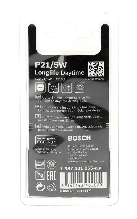 Bosch P21/5W Longlife Daytime Fahrzeuglampen - 12 V 21/5 W BAY15d - 2 Stücke (Prime)