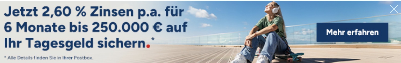 [1822direkt Bestandskunden] 2,6% auf Tagesgeldkonto für 6 Monate für frisches Geld (vermutlich personalisiert)