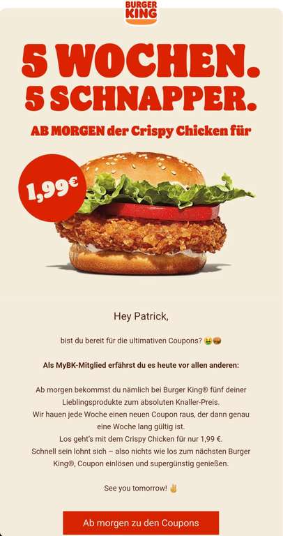 Crispy Chicken für 1,99 € (Burger King)