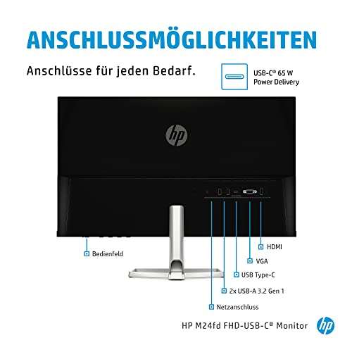 Amazon HP M24fd Monitor (24 Zoll Display, Full HD IPS, 75Hz, AMD FreeSync, HDMI 1.4, USB-C, 5ms Reaktionszeit