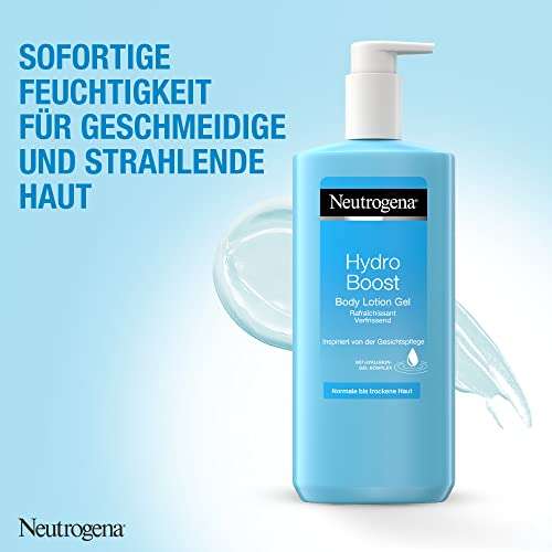[Prime/Sparabo] Neutrogena Hydro Boost Bodylotion Gel, ultraleichte Feuchtigkeitscreme mit Hyaluron, für normale bis trockene Haut, 400ml