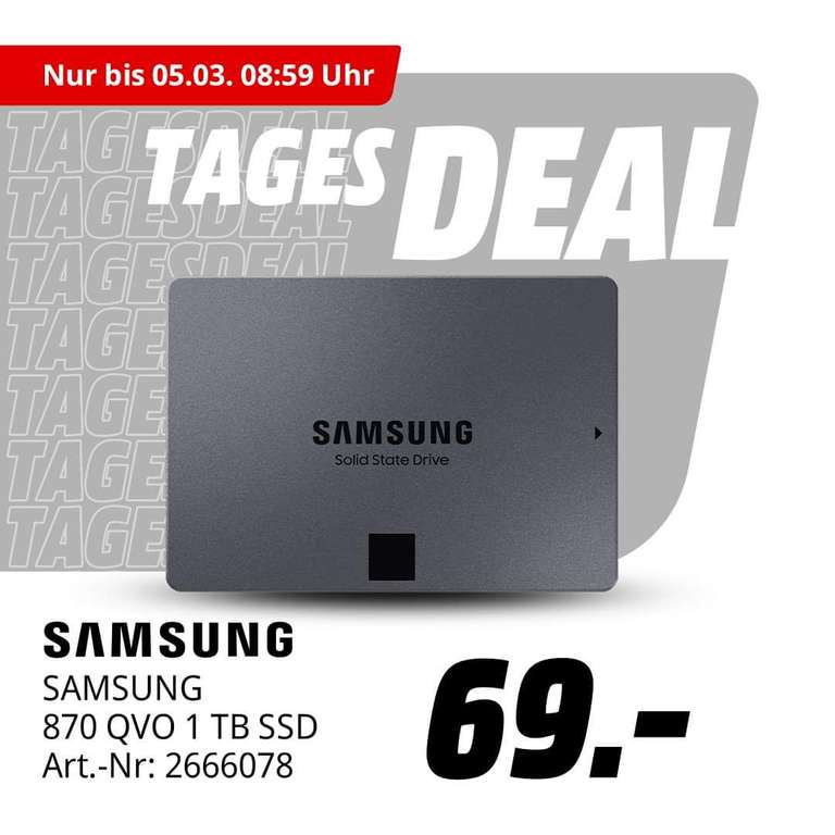 SAMSUNG 870 QVO Festplatte Retail, 1 TB SSD SATA 6 Gbps, 2,5 Zoll, intern