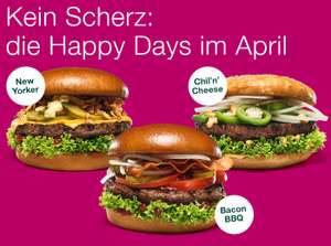 [Burgerme Happy Days] New Yorker, Bacon BBQ, Chil'nCheese Burger für jeweils 5€ (montags, mittwochs, samstags)