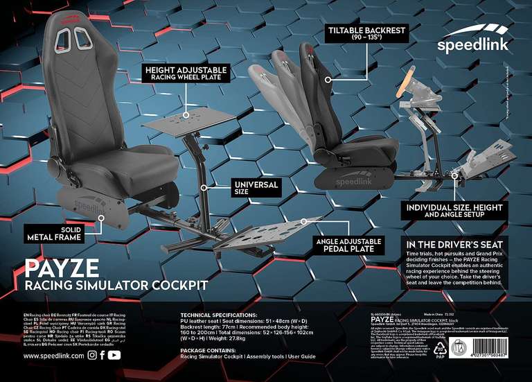 [Coolshop] Speedlink PAYZE Racing Simulator Cockpit (Rennsimulator) | PC & Konsolen Rennsitz mit Metallrahmen & strapazierfähigem PU-Leder