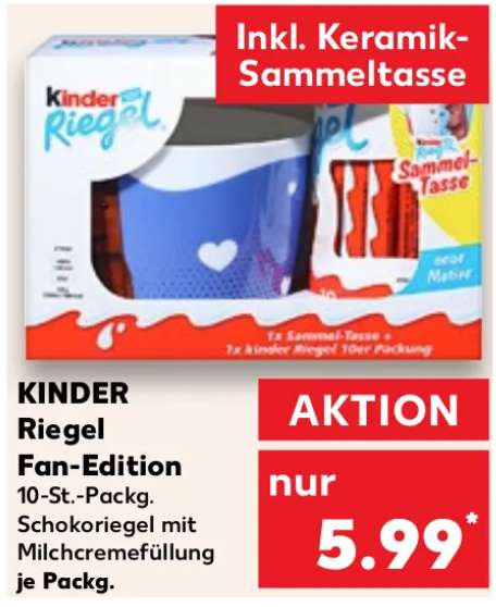 [Kaufland] Kinder Riegel Fan-Edition (mit Sammeltasse & 10er Packung), nur 5,99 €, ab 08.02.2024