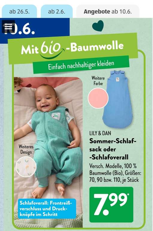 Bio Schlafsack & Schlafoverall ab 7,99  bei ALDI SD | mydealz