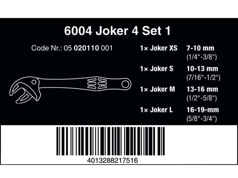 Wera 05020110001 6004 Joker 4 Set 1 in kompakter Falttasche, Selbstjustierender Maulschlüsselsatz, 4-teilig, PRIME