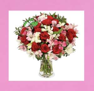 Blumenstrauß - 30 Stiele Liebesgruß mit bis zu 100 Blüten (18 Rosen, 8 Inkalilien, 4 Pistacia) | zum Wunschtermin