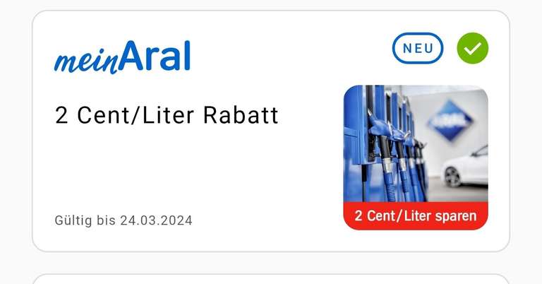 [Aral App, Offline] 2 Cent/Liter Rabatt bis 100 Liter, einmalig gültig vom 26.02 bis 24.03 (ggfs. personalisiert?)