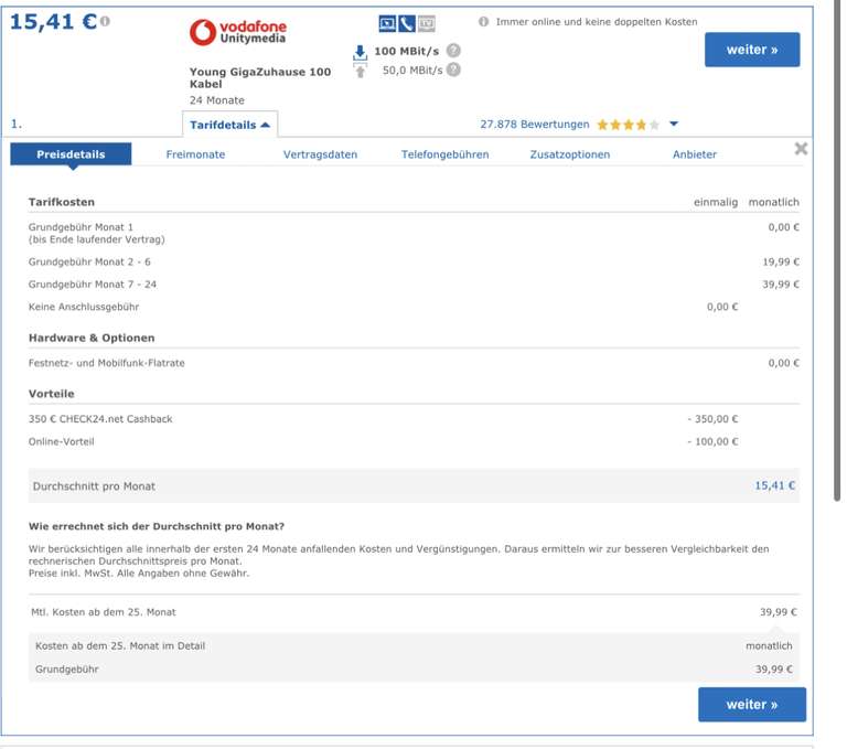 [Kabel] Vodafone Young GigaZuhause 100 15,41€