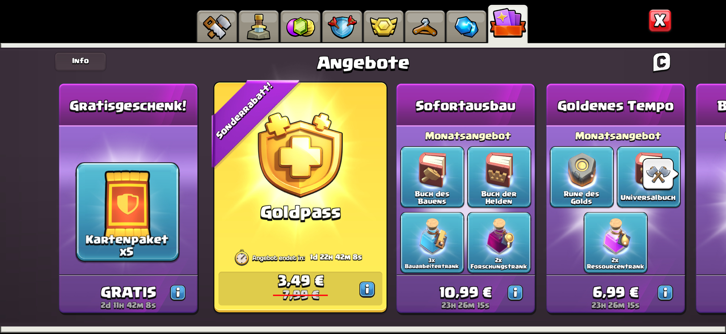 [Clash of Clans / CoC] Weitere 5 Kartenpakete im Shop