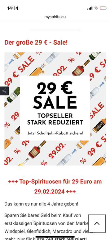 29€ Sale für ausgewählte Spirituosen