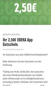 EDEKA APP deutschlandweit 2,50€/3€ Rabatt bei 30€ MEW