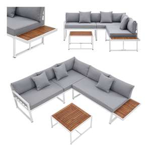[Netto-Online] Juskys Gartenmöbel Lounge St. Tropez für 4 Personen - Set - Tisch, Sofa & 11 Polster/Kissen in Weiß