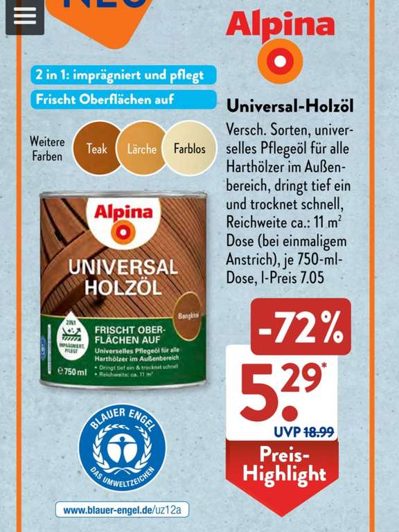 ALPINA Universal-Holzöl 750 ml