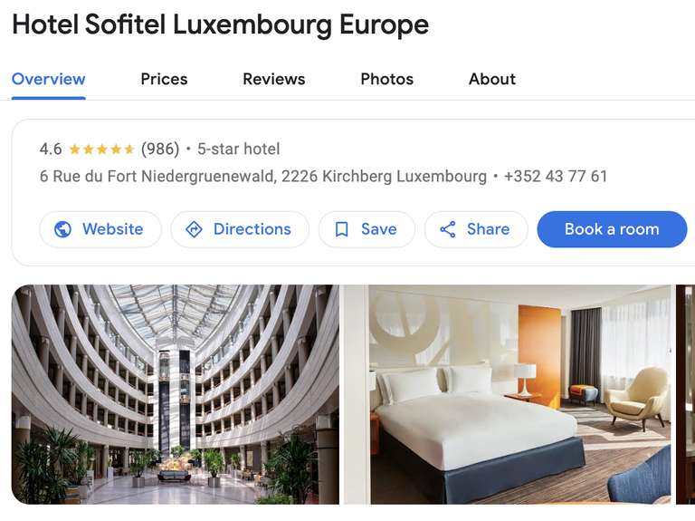 Luxus-Wochenende im 5* Sofitel Luxemburg: An ausgewählten Wochenenden im Sep., Okt. & Nov. für nur 154€/Nacht (5,5% TopCashback möglich)