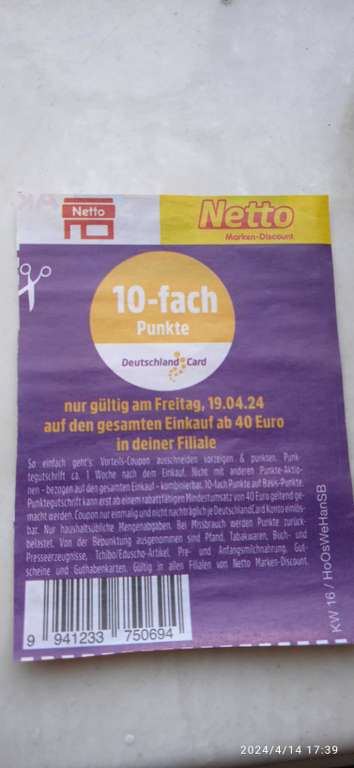10 Fach Punkte Deutschlandcard nur 19.04.24 ab 40€