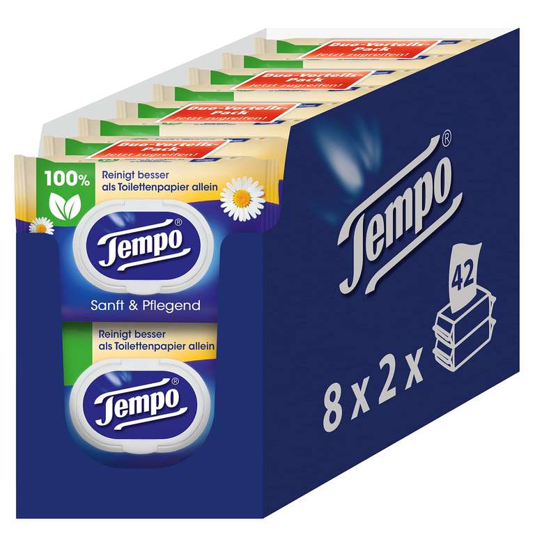 Tempo Feuchte Toilettentücher "Sanft & Pflegend" - Megapack - 16 Packungen mit je 42 Tüchern (Prime Spar-Abo)