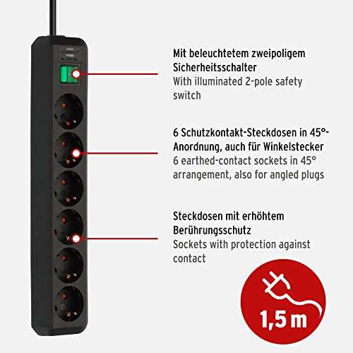 Brennenstuhl Eco-Line, Steckdosenleiste 6-fach für 5,99€ (Schwarz) bzw. 6,99€ (Silbergrau) [Prime/Packstation]