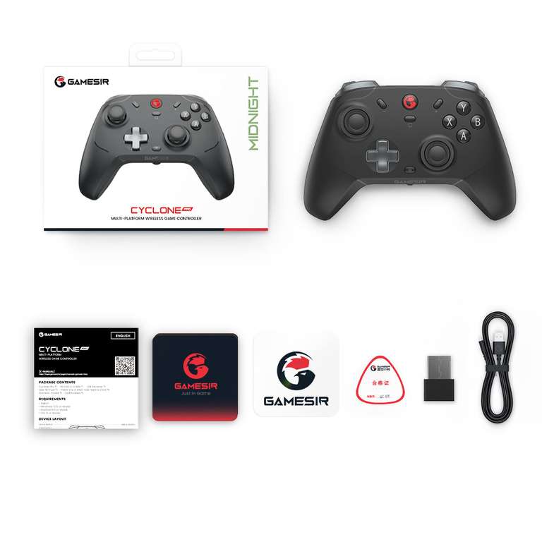 GameSir T4 Cyclone Pro Controller (Bluetooth oder Wireless Adapter, USB-C, Hall Effect Sticks & Trigger, 4 Motoren, Gyro, programmierbar)