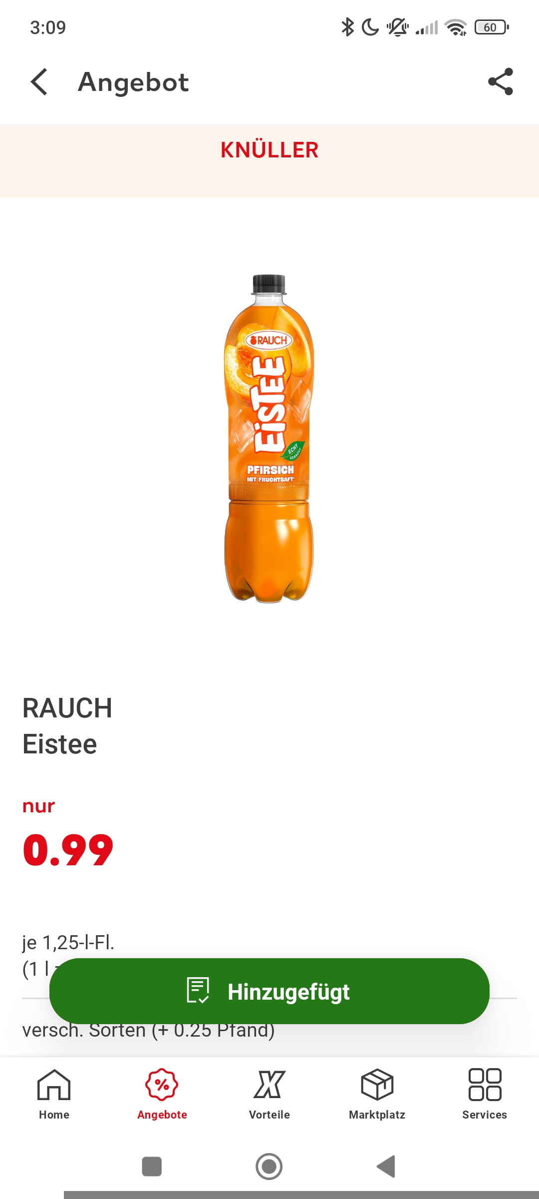 Rauch Eistee 1.25L Verschiedene Sorten für 0.75€ mit pfand und Coupon