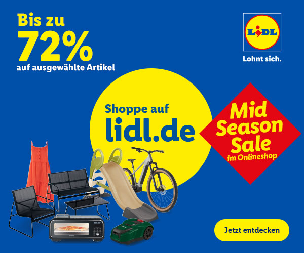 Lidl Mid Season Sale: bis zu 72% auf Ausgewähltes, u.a. Outdoor, Zelte, Pools, Mode, Spielzeug uvm.