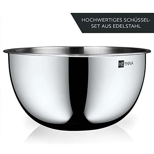 HEYNNA Edelstahl Rührschüssel Set 4-teilig, Größen 2 - 4,5L, stapelbar & spülmaschinenfest, für Back-, Salat- und Küchenschüsseln