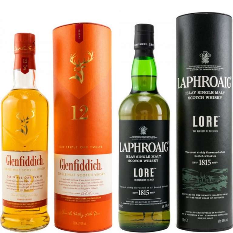Whisky-Übersicht 212: z.B. Glenfiddich 12 Triple Oak für 38,90€, Laphroaig Lore Islay Single Malt Scotch Whisky für 63,45€ inkl. Versand