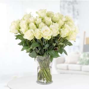 40 Weiße Rosen (40 cm) inkl. kostenloser Grußkarte oder Videobotschaft und 7-Tage-Versprechen (Lieferbar vom 01.11. - 14.11.2022)