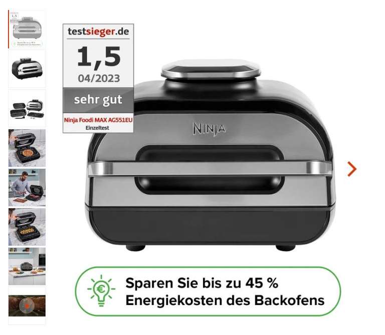 Ninja AG551EU Grill & Heißluftfritteuse für 199,99€ statt 279,99€ + Cashback