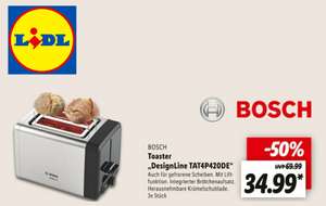 [Lidl Offline ab 11.4.] Bosch Kompakt Toaster DesignLine Edelstahl TAT4P420DE - stufenlose regelung