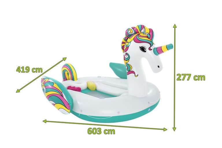 Bestway Float‘N Fashion Riesen-Einhorn, Giant Unicorn Badeinsel, Maße 603x419x277 cm, bis 540 kg belastbar