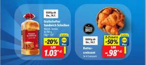 Lidl plus App Coupon Grafschafter Sandwich Scheiben & Buttercroissants 2+2 Gratis