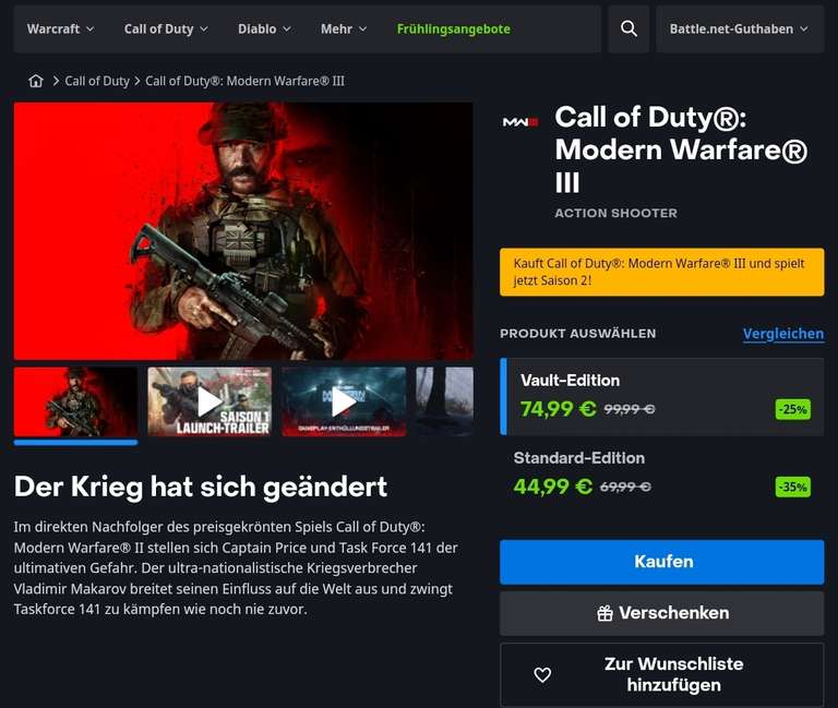 Call of Duty: Modern Warfare III (PC) direkt bei Blizzard