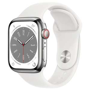 Apple Watch Series 8 41mm Edelstahl (GPS+Cellular) Silber mit Sportarmband Weiß