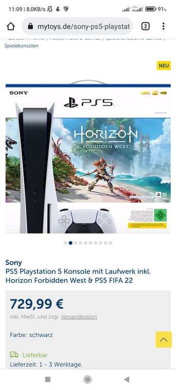 Sony PS5 Playstation 5 Konsole mit Laufwerk inkl. Horizon Forbidden West & PS5 FIFA 22