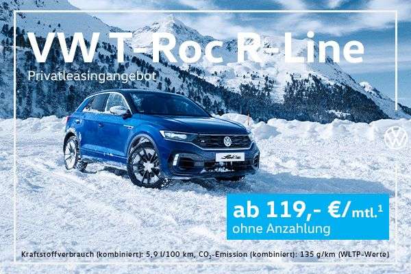 VW T-Roc R-Line, Privatleasing, 24 Monate, 10.000km/Jahr, 119€/Monat, LF 0,35