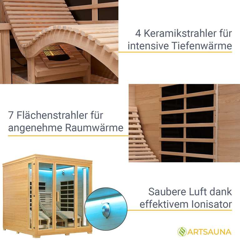 Artsauna Billund Infrarotkabine mit Flächenstrahler und Hemlockholz