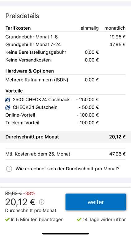 Check24 App Telekom Magenta Zuhause DSL 100 MBit/s eff 20,12€ Wechsler, Telekom Gutschrift 200€, Getmore Cashback 56€ Eff 19,86