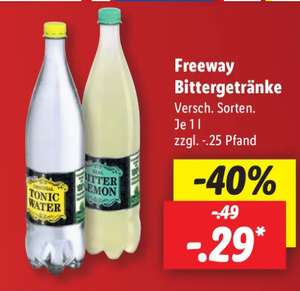 Freeway Bittergetränke (Tonic Water / Bitter Lemon, ..), 1 Liter für 29 Cent (+Pfand) ab Donnerstag bei Lidl