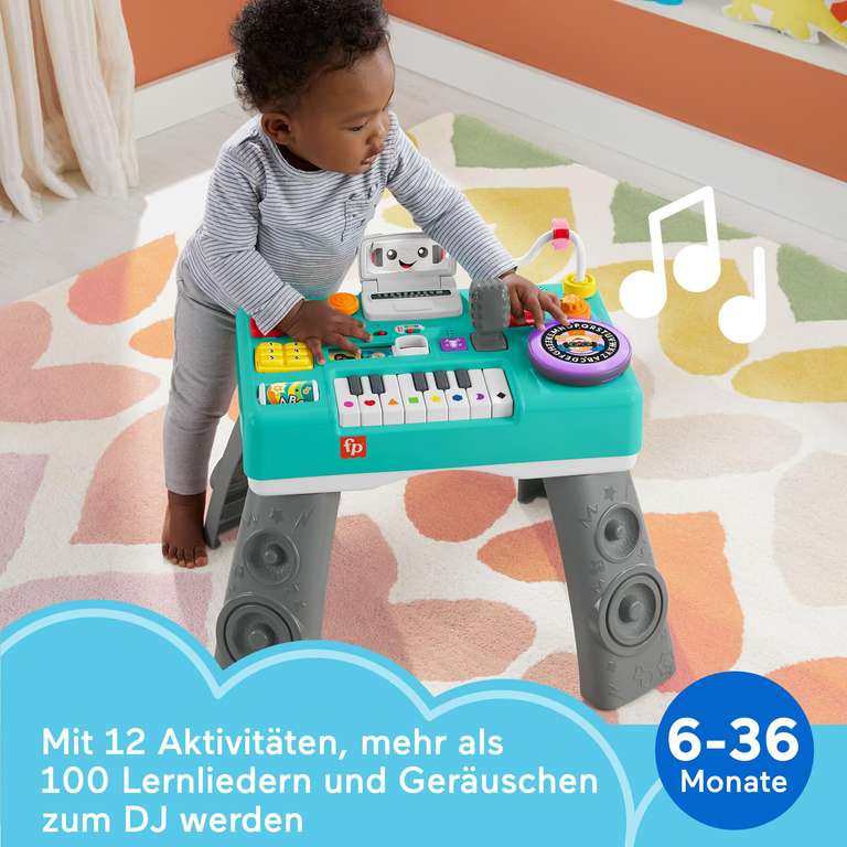 FISHER-PRICE Lernspaß DJ Spieltisch - musikalisches Lernspielzeug mit 3 Klavierspielmodi, 100+ Lieder & Töne, deutsch, ab 6 Monaten/ 1 Jahr,
