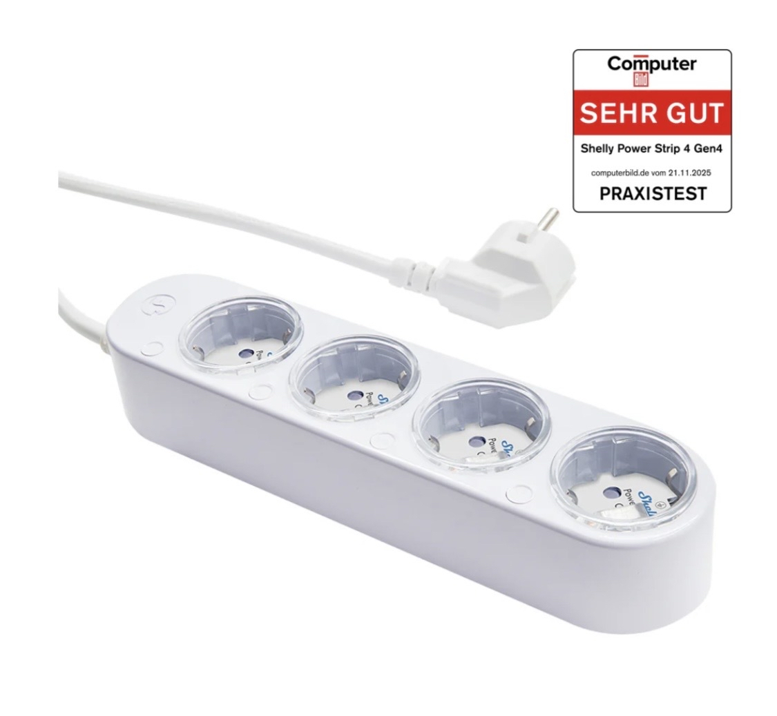 Shelly Powerstrip 4 Gen4 Smart Home Steckdose schwarz und weiß Matter Energiemessung Wifi Alexa Zigbee bei Shellyparts Power Strip