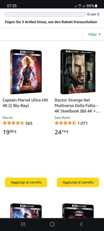 Amazon.it - 4K UHD Blu Ray Aktion 3 für 39€ + Versand