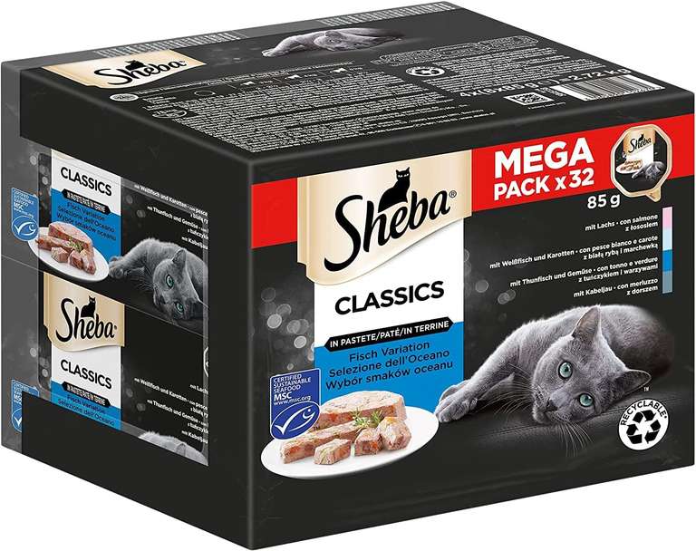 Sheba Katzennassfutter 32 x 85g: z.B. Classics in Pastete Fisch für 7,67€ oder Sauce Lover Huhn für 6,56€ im Spar-Abo