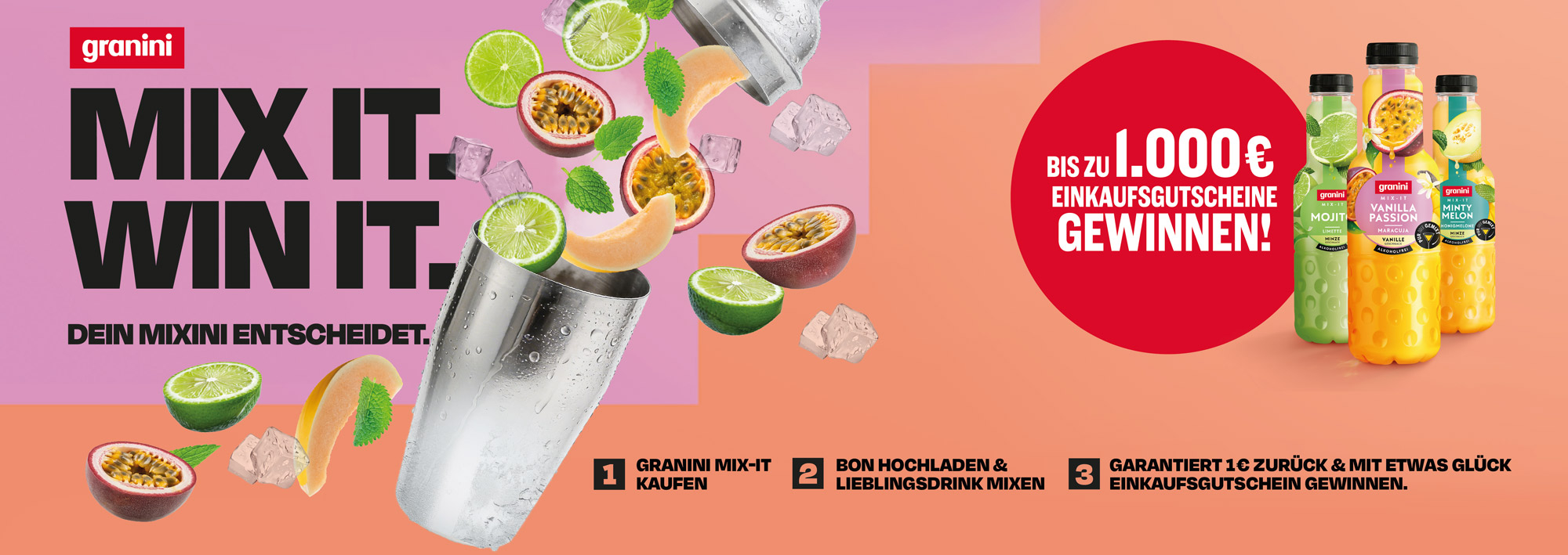Frucht trifft Mocktail: 1€ Cashback auf Granini Mix-It